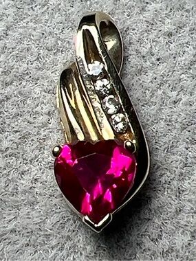 Solid 10K Gold Diamond & Ruby Heart Pendant